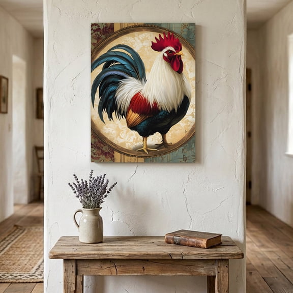 Ships Next Day Canvas Wall Art 24"x36",Rooster Wood Framed Canvas Print Painting,Vintage Rustic Farmhouse Style Oil Painting Ready to Hang Large Picture Wall Decor for Home Bedroom Living Room Office