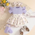 thumbnail image 2 of Faraee Newborn Baby Girl Clothes Smocked Bubble Romper Dress Socks Headband Cute Summer Infant Girls 3 Piece Outfits (6-9 Months,Purple), 2 of 7