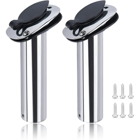 Marinebaby 2Pack Stainless Steel Fishing Rod Holder Flush Mount 15 Degree with PVC Cap Inner Tube and Gasket