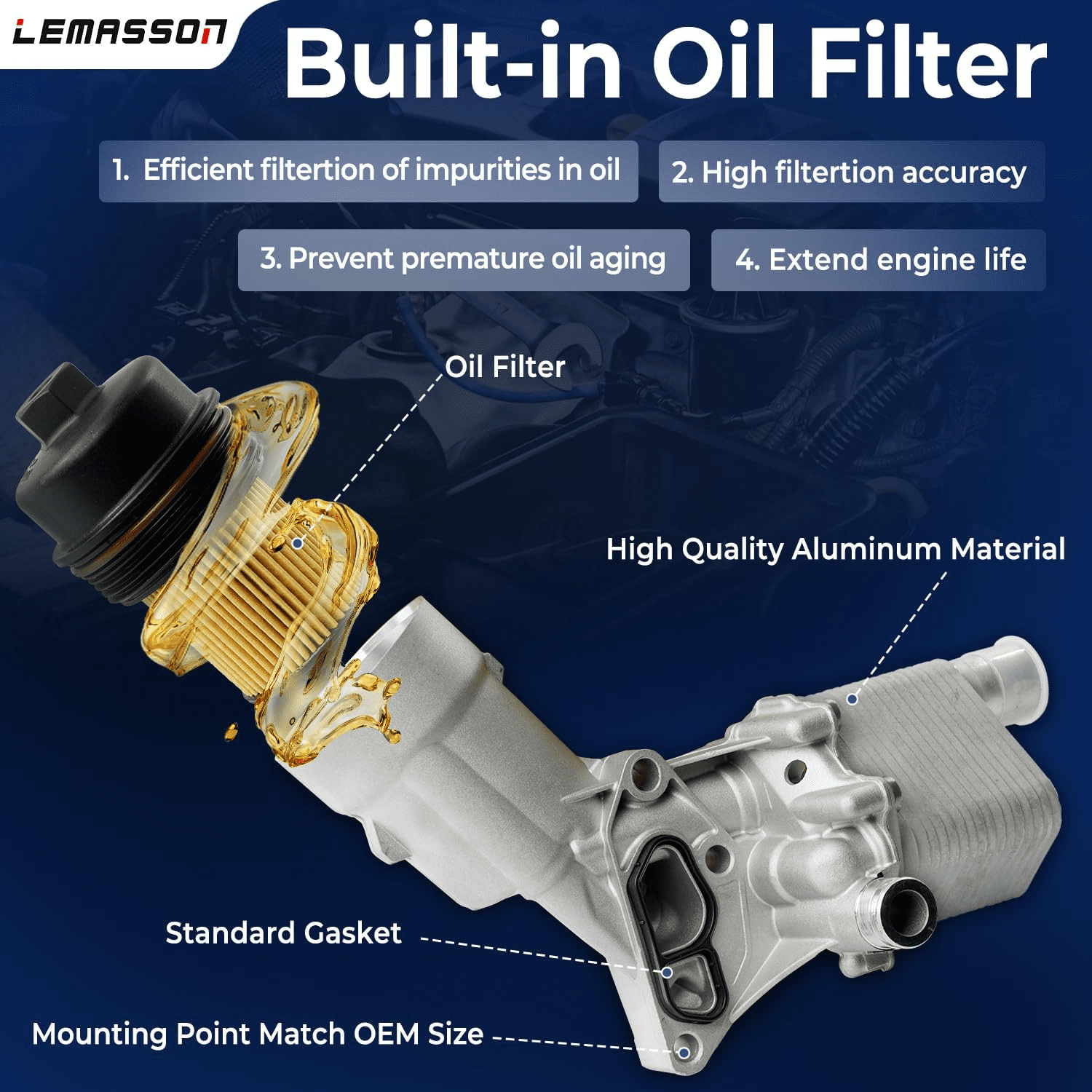 Engine Oil Cooler Filter Housing Assembly Adapter with Insert, Gasket, Cap Compatible with 2011-2021 Chevy Cruze Sonic Trax, Buick Encore 1.4L Turbo Replace 918-428 55566784 55565388 88179-91400