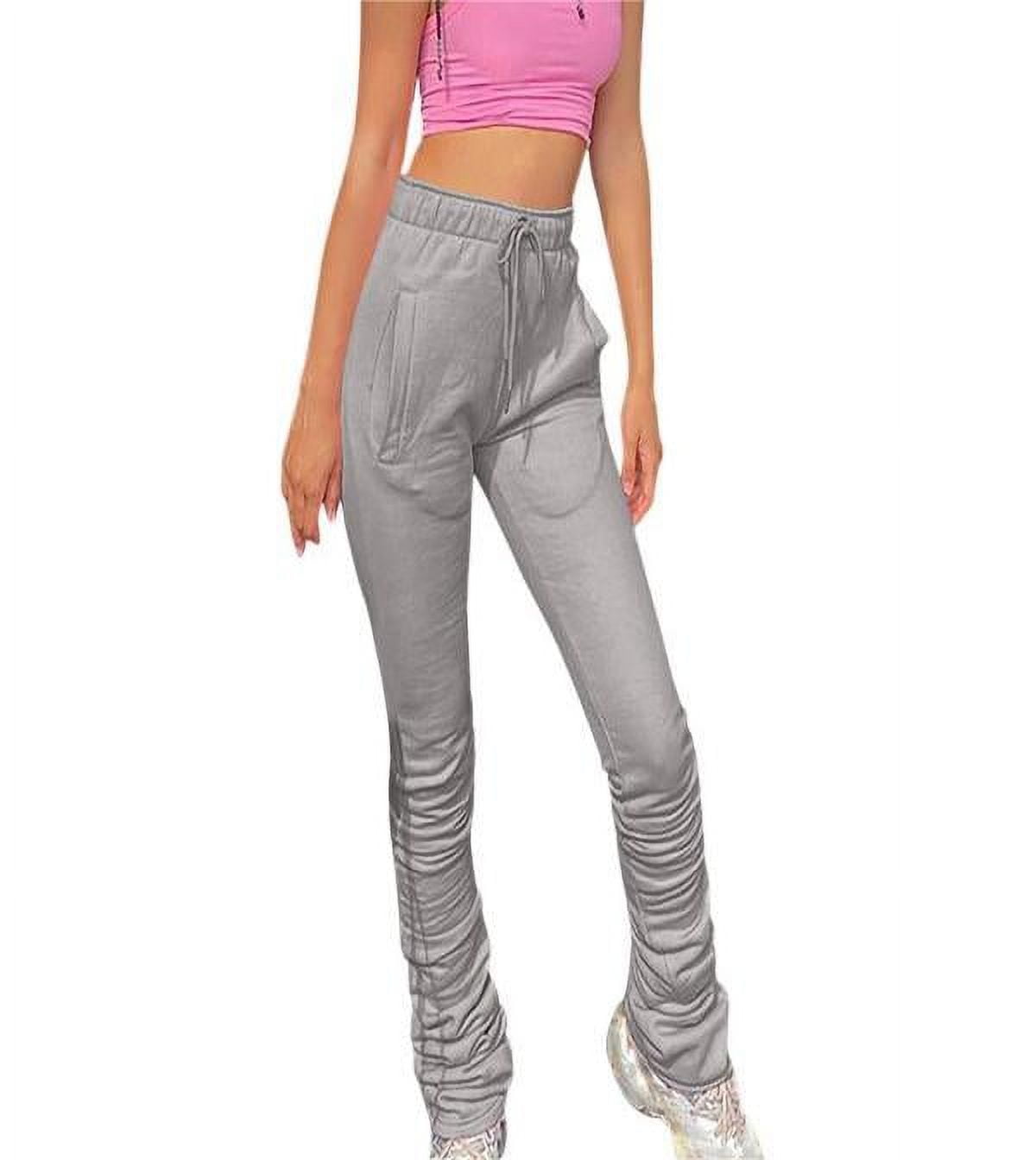 FAIWAD Womens Stacked Sweatpants Elastic High Waist Baggy Casual Slim  Athletic Jogger Pants (X-Large, Gray)