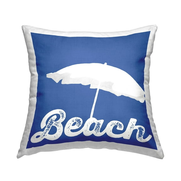 Stupell Industries Beach Umbrella on Blue Decorative Printed Throw Pillow Design by GraffiTee Studios