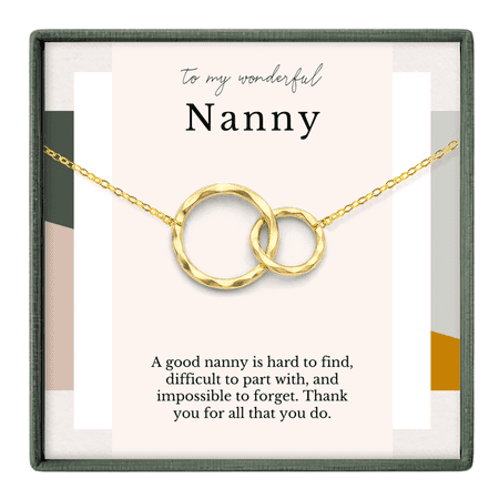 HOPE LOVE SHINE Thank You Nanny Necklace Gift – 2 Ring Caretaker Appreciation Jewelry Gold Plated