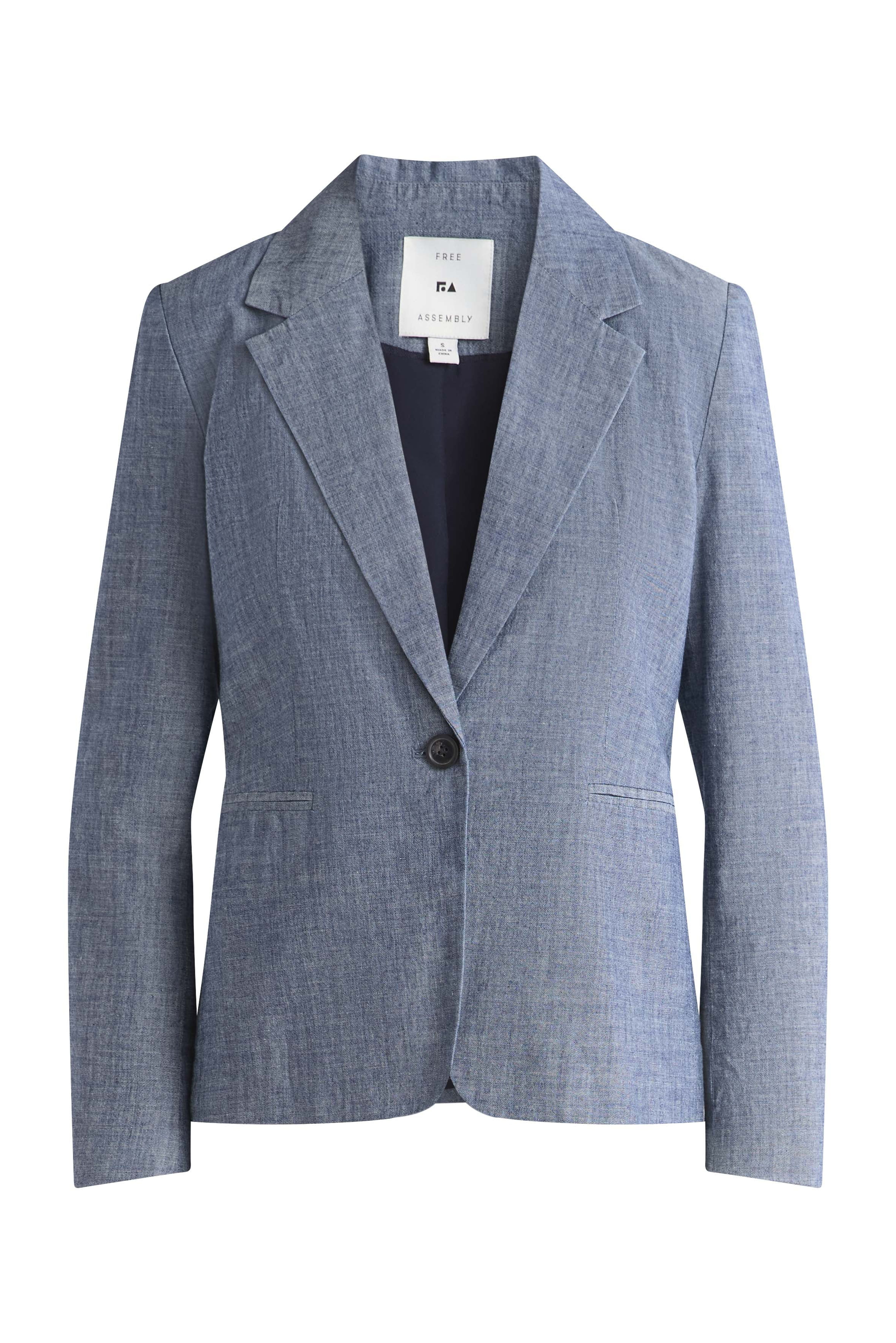 Free Assembly Women's Single Breasted Chambray Blazer, Sizes XS-XXL