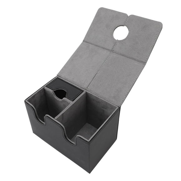 Magnetic Card Deck Box, Versatile Removable Tray Design PU Leather Construction Card Storage Organizer for CCG Collectible CardsBlack Gray 200 Cards