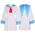 thumbnail image 3 of Peluca de disfraz de cosplay de Atri, Anime ATRI My Dear Moments, vestido blanco, uniforme, cabello largo rubio, horquilla con lazo negro, fiesta de Halloween para mujer, 3 of 5