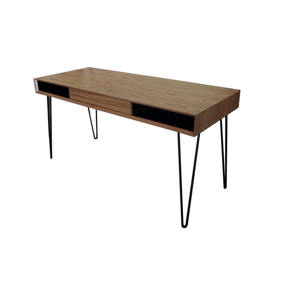 Proman Products Writing Desk with Metal Legs in Oak and Black