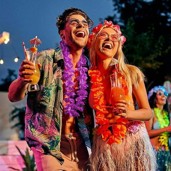 24Pcs Hawaiian Lei Necklaces - Tropical Faux Flower Leis for Party, Beach, Pool & Birthday Decor