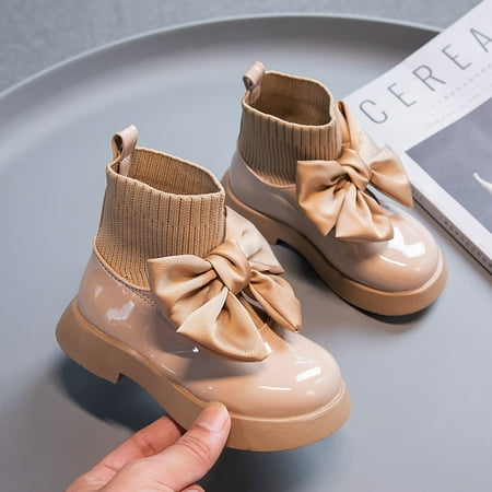

Girls Black Non-slip Kids Fashion Bow Elegant 2022 Glossy UK Uniform Child School Shoes Simple Casual 2022 Sock Boots Breathable (195Dark Khaki 29(insole 16.7cm))