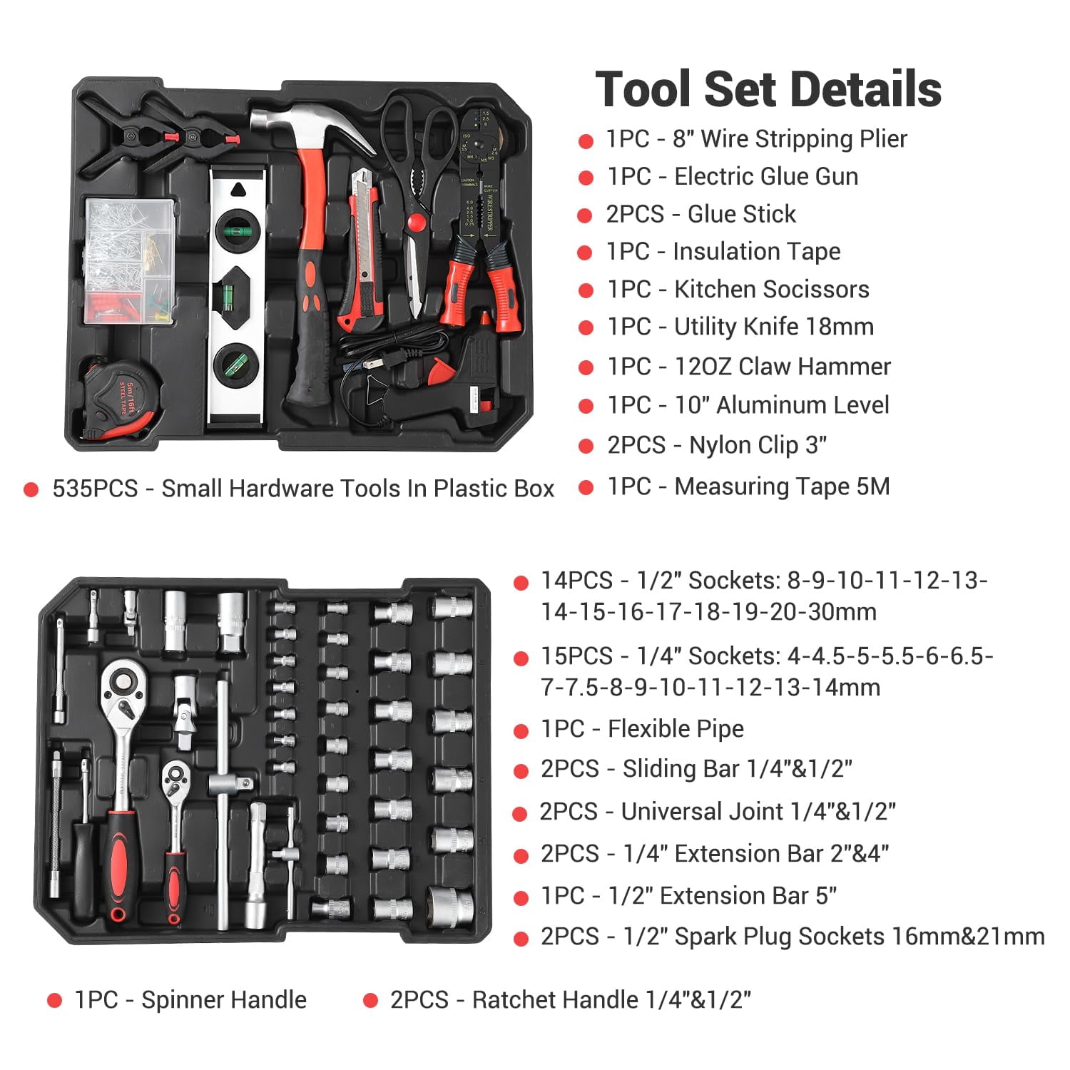 800 Piece Tool Sets for Men, Tool Box with Tools, Tool Kit with Rolling Tool Box, Complete Tool Box Set, Household Tool Set, Aluminum Trolley Case Tool Sets, Gift on Father's Day