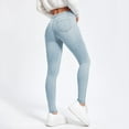 thumbnail image 2 of Aayomet Denim Womens Womens Classic Jeans Casual Slim High Waist Blue Denim Pencil Pants Trousers,Light Blue M, 2 of 5