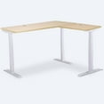 thumbnail image 1 of MotionGrey Standing Desk L Shape with White Frame and Oak Brown Tabletop, 1 of 1