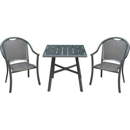 Hanover Bambray 3-Piece Commercial-Grade Patio Set with 2 Woven Dining Chairs and a 30-In. Aluminum Slat-Top Bistro Table