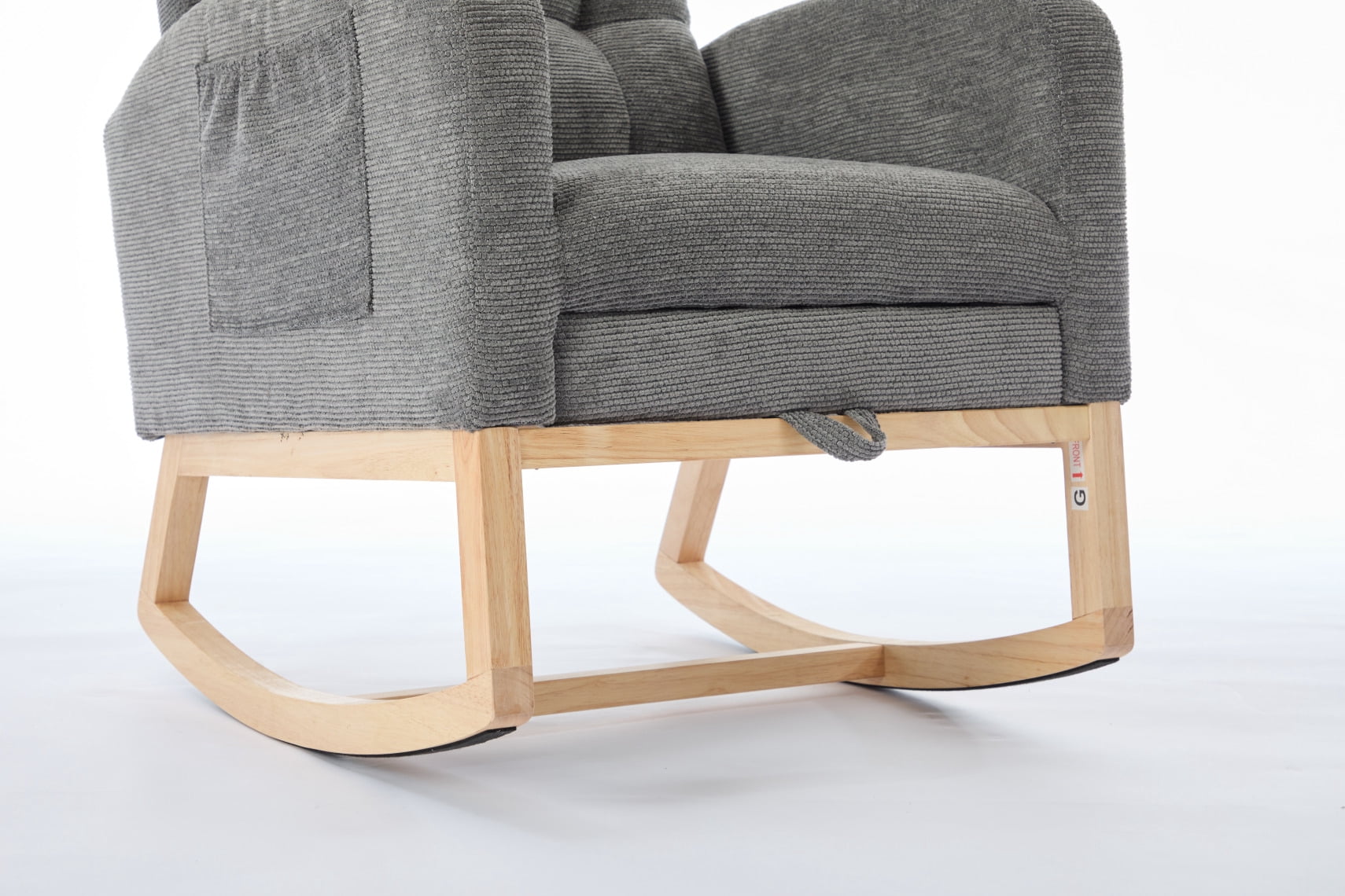 Modern Rocking Chair with Solid Wood Legs & Adjustable Footrest, High Back Ergonomic Design, Side Pocket Armchair for Living Room & Nursery Use, Parent & Baby Comfort