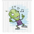 thumbnail image 3 of Smile Shower Curtain, Funny Monstrous Alien Caricature Dancing to the Music, Fabric Bathroom Set with Hooks, 69W X 84L Inches Extra Long, Pale Green Baby Blue Violet Charcoal Grey, by Ambesonne, 3 of 3