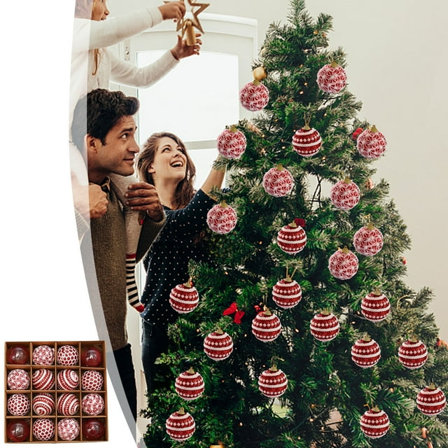 Set de adornos para el baile de Navidad en pack de 16 | Esferas de plástico inquebrantables | Rosa, Oro, Rojo | 2,36 pulgadas cada una | Decoración para colgar el árbol, decoración navideña