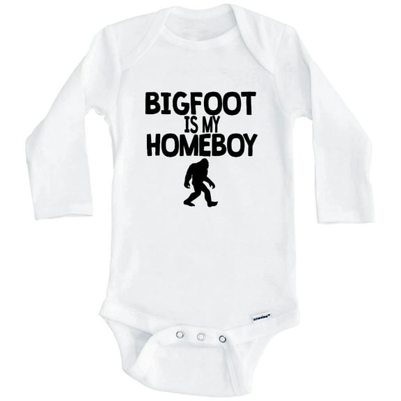 Bigfoot Is My Homeboy Funny Sasquatch One Piece Baby Bodysuit (Long Sleeve), 0-3 Months White