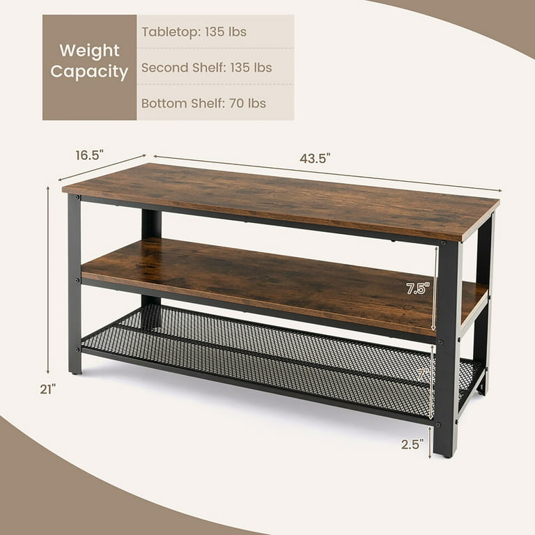 Gymax Industrial TV Stand with 3-Tier Open Storage, Heavy-Duty