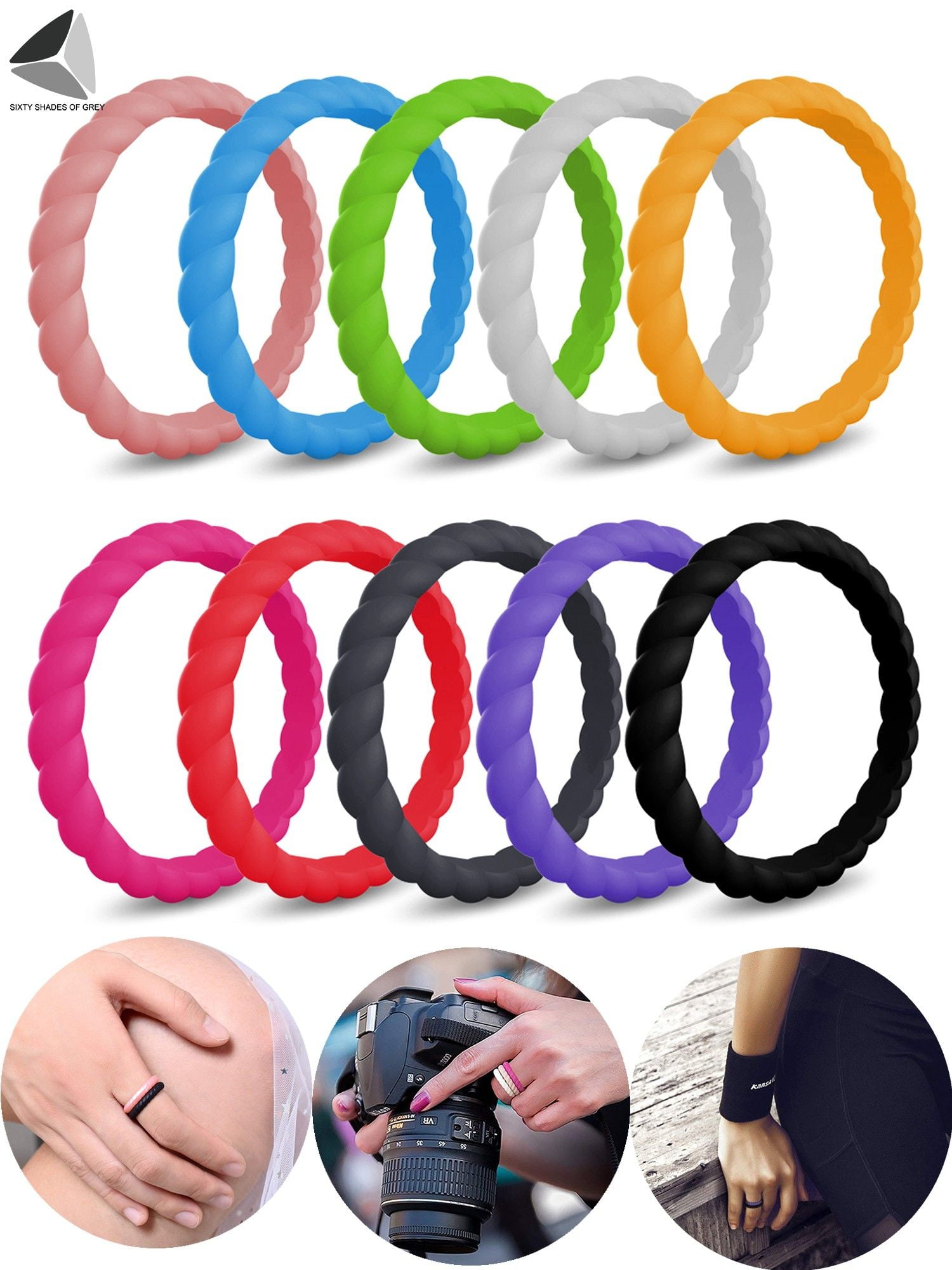 Sixtyhshades Silicone Wedding Rings for Women Thin and Stackable Rubber