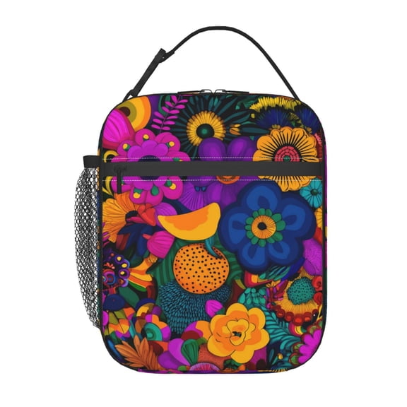Luxurious Floral Pattern Lunch Bag for Office Women – Stylish Thermal Insulated Tote with Shoulder Strap, Lightweight for Work or Travel