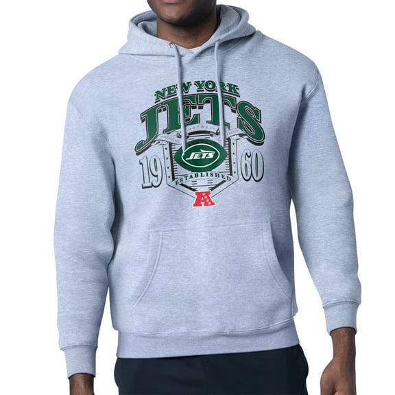Men's Starter Heather Gray New York Jets 80s Retro Pullover Hoodie