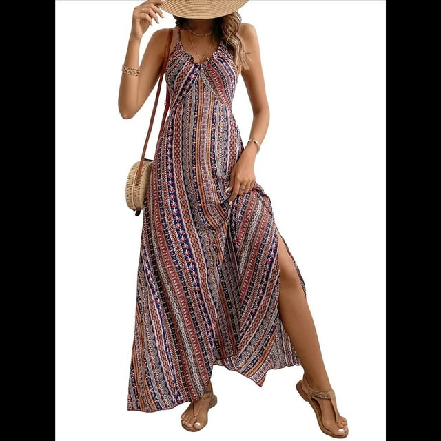 Vestido de Tirantes Finos para Mujer, Vestido de Verano, Pareo , Informal, Rojo, Talla L