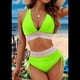 thumbnail image 2 of Bikini de Dos Piezas para Mujer, Cintura Alta, Cuello Halter, Traje de Baño, Verde Fluorescente, Talla M, 2 of 7