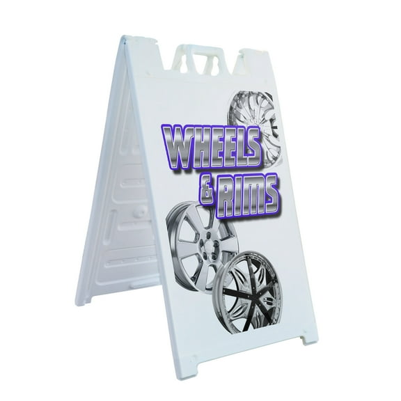 A-frame Sidewalk Wheels & Rims 24" x 36" Double Sided A-Frame Sidewalk Sign, Includes 2 Plastic Inserts | Foldable Portable White Signicade Sandwich Board Signs
