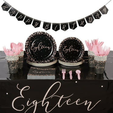 170 Piece 18th Birthday Party Supplies and Decorations Set for Girls, Includes Plates, Napkins, Tablecloth, Banner, Cups, and Cutlery (24 Guests)