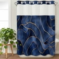 thumbnail image 3 of Navy Blue Marble No Hook Shower Curtain Waterproof, Bathroom Curtains with Snap in Liners and See Through Top Window, Modern Golden Geometric Abstract Hotel Style Bathtub Curtains Shower 72"Wx84"L, 3 of 8