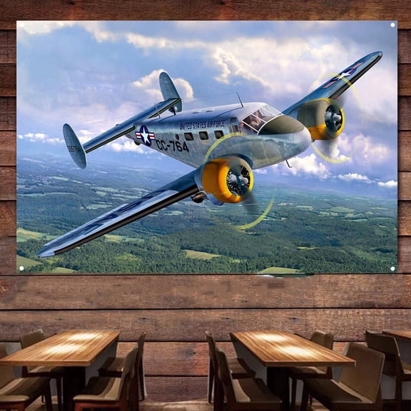 Beech C-45F USAF Fighter Poster Wall Hanging Flag Aviation Canvas Wall Art Decor Banner Air Force Picture Artwork Military Plane Decor for Men Boys Room 38" x 57"