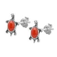 thumbnail image 4 of Cute Little Sterling Silver Turtle Synthetic Coral Stud Earrings, 4 of 5
