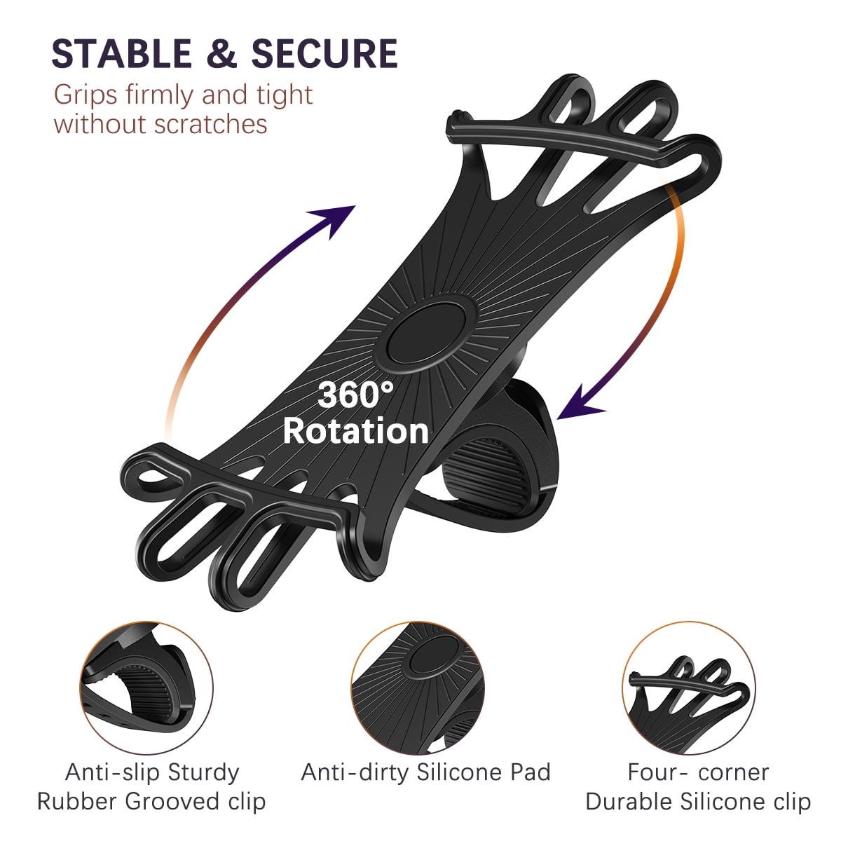 Universal Adjustable Silicone for Most Handlebar Samsung S10/S10E/S9 Black etc Fits with iPhone 11 Pro/XR/XS/X/7/8 Plus Anti-Slip 360°Rotation Bike Phone Mount Cell Phone Holder for Bike 