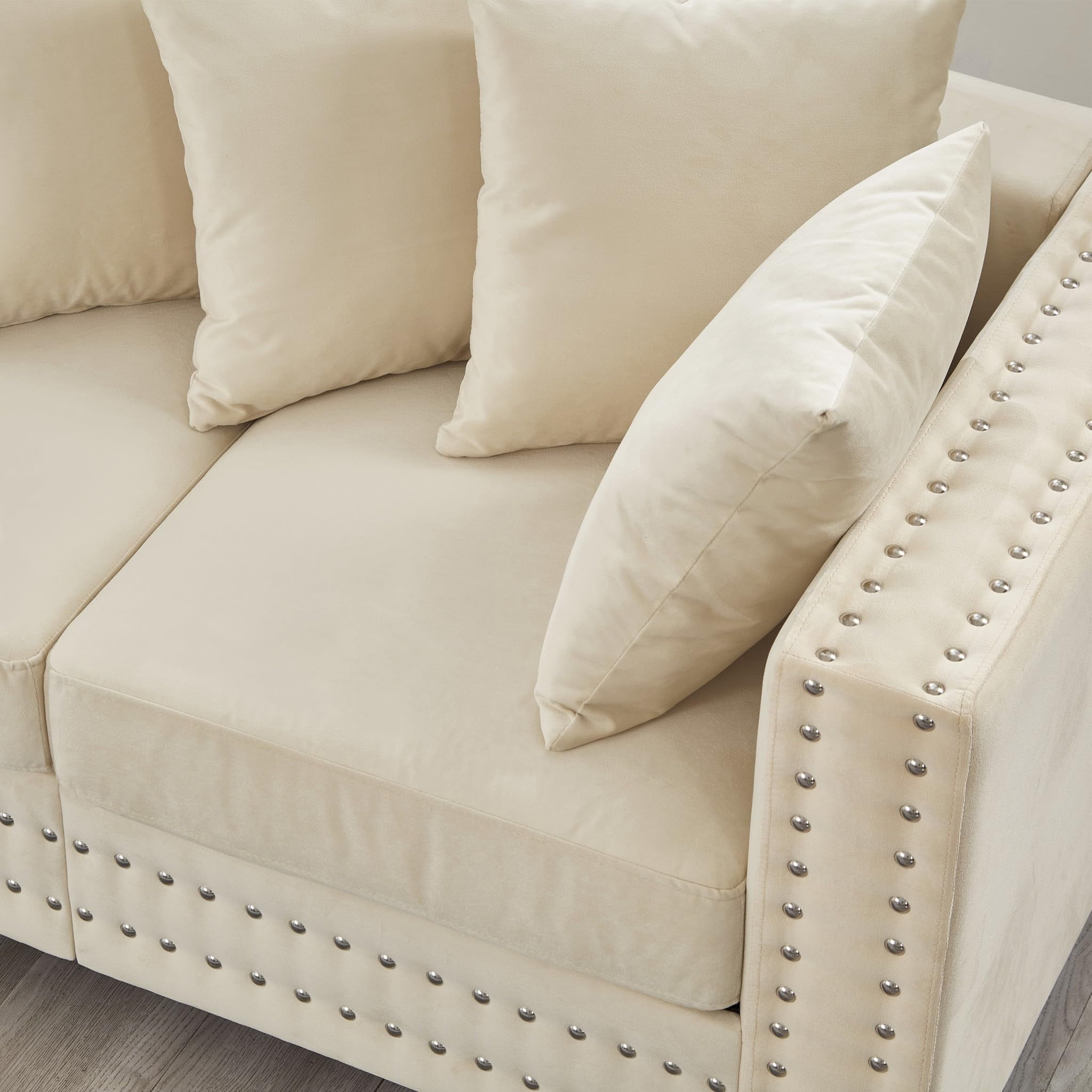 Eyisean 61" Velvet Modern Loveseat Sofa for Living Room, 2-Seater Upholstered Tufted Couch with Nailhead Arms & Pillow, Removable/Washable Cushion, Cloud Couch with Storage Space