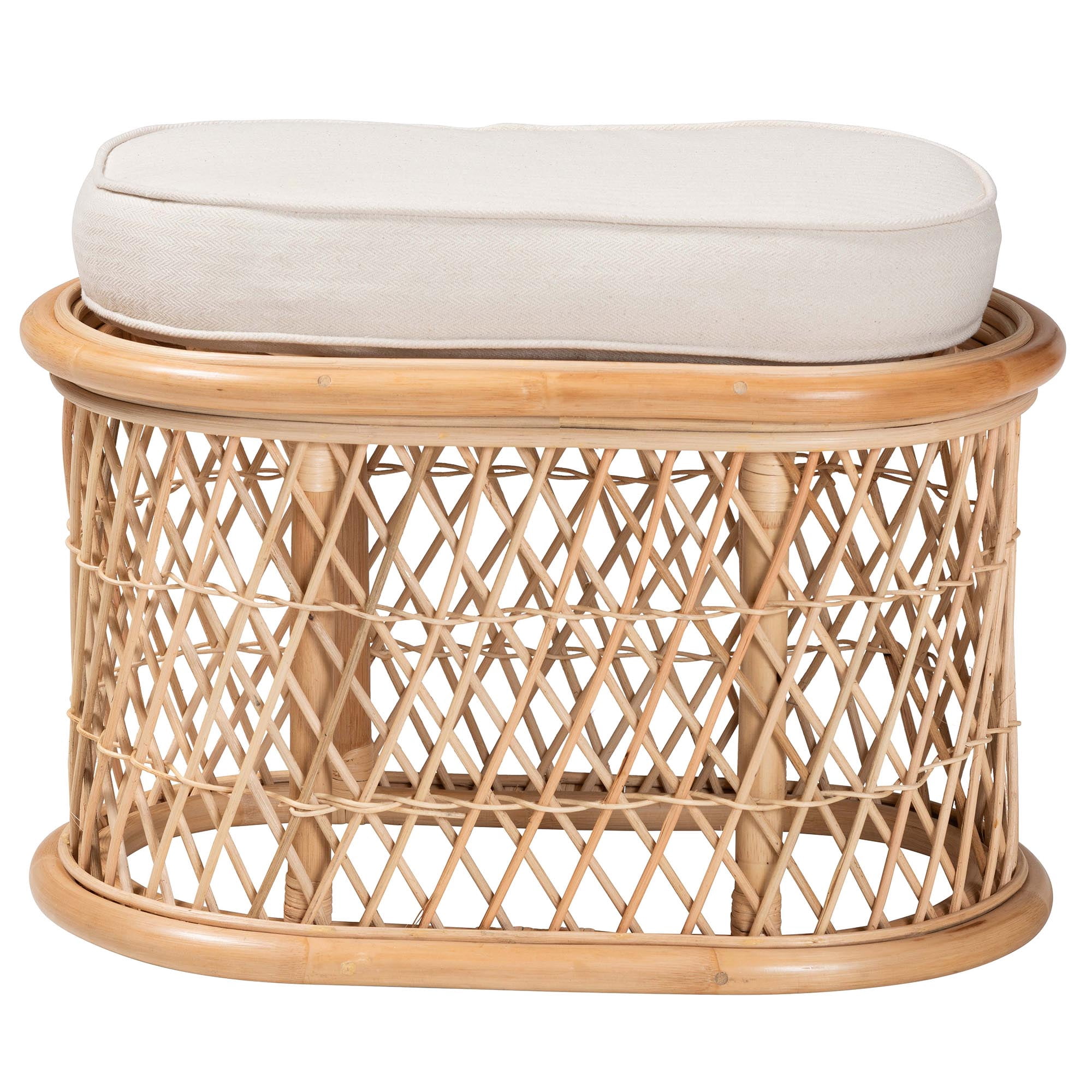 bali & pari Ladonna Boho Ottoman Footstool, Natural Rattan, Natural
