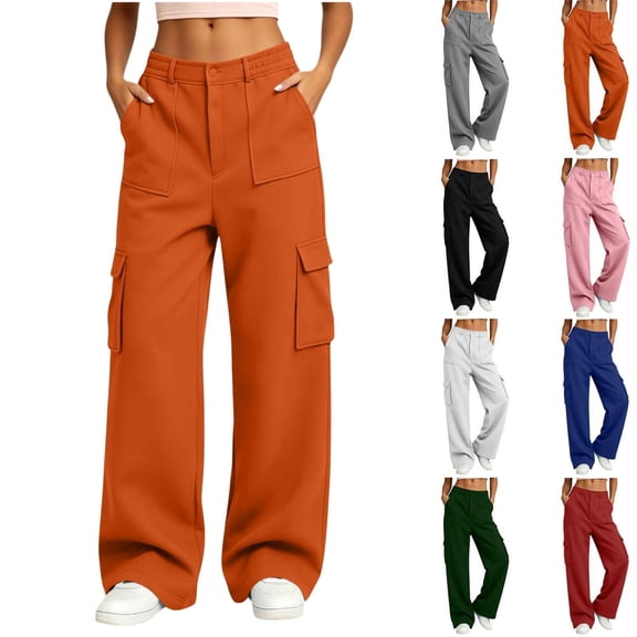 Ninixx Womens Button Front Cargo Pants Relaxed Wide Leg Utility Trousers with Multi Pockets