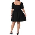 thumbnail image 3 of Agnes Orinda Women's Plus Size Summer Babydoll Dress Smocked Square Neck Short Puff Sleeve Casual A Line Midi Dress 1X Black, 3 of 6