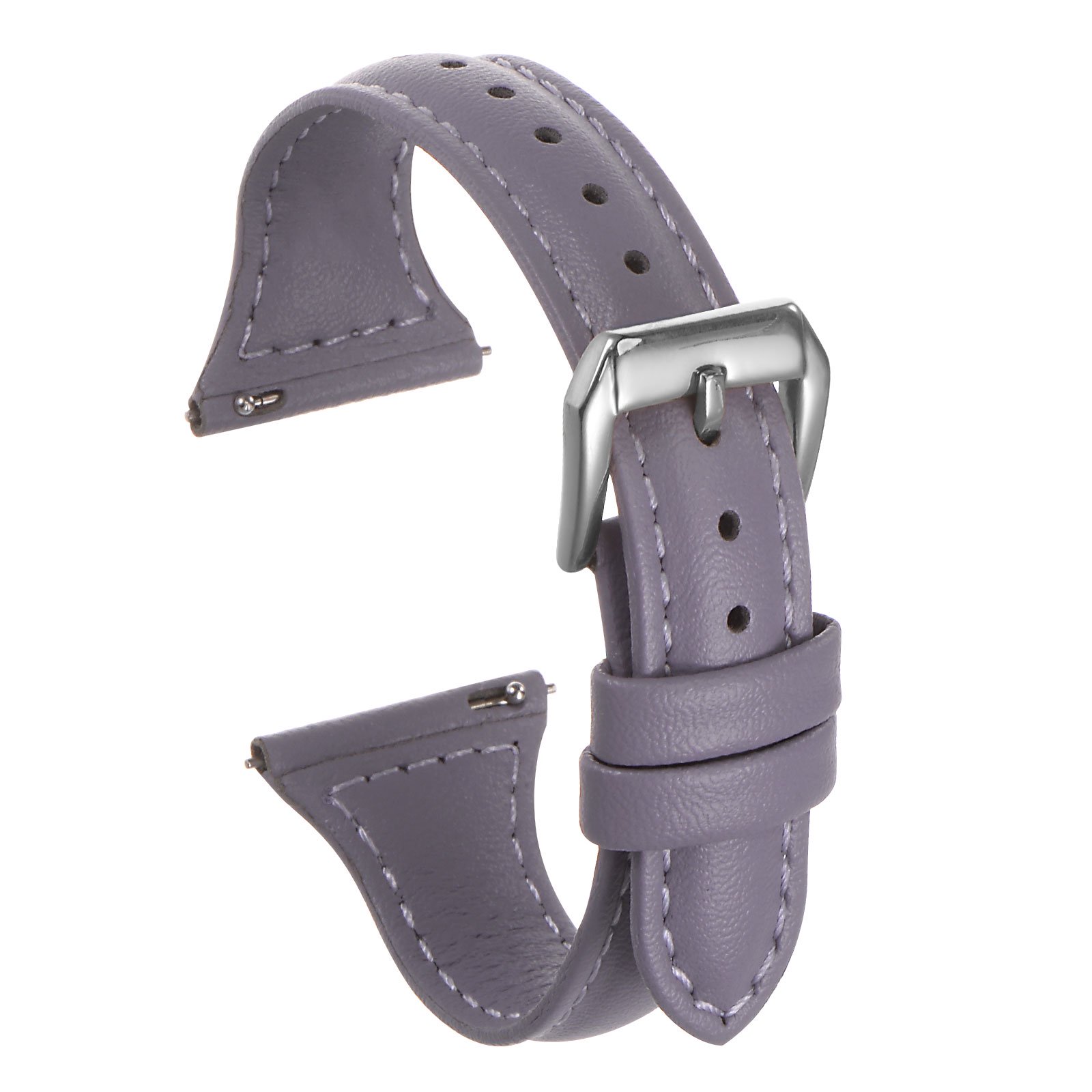 Genuine Leather Watch Band 22mm Quick Release Elegant Top Grain Replacement Strap Purple/Silver Tone
