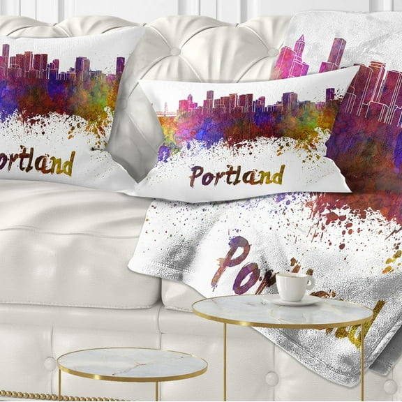 Designart Portland Skyline - Cityscape Throw Pillow - 12x20