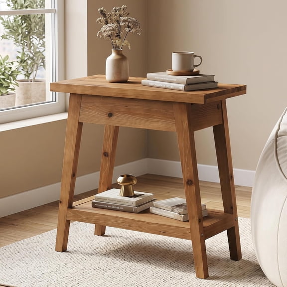 Tribesigns End Table for Living Room, 2-Tier Solid Wood Side Table with Storage for Bedroom, Living Room, Small Spaces