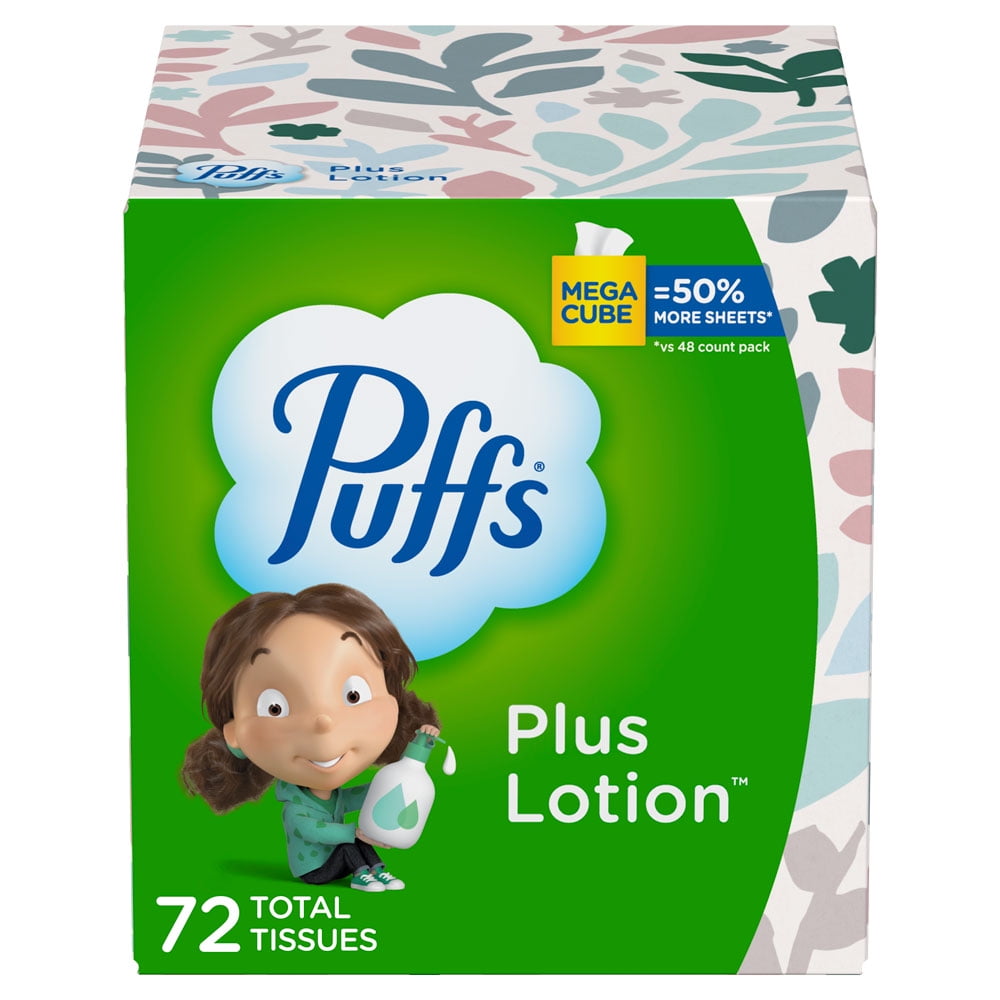 Puffs Plus Lotion Facial Tissue, 1 Mega Cube, 72 Facial Tissues per