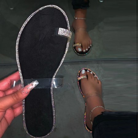 

Womens Open ToeTransparent Fashion Rhinestones Sandals Shoes Slip-on Slippers