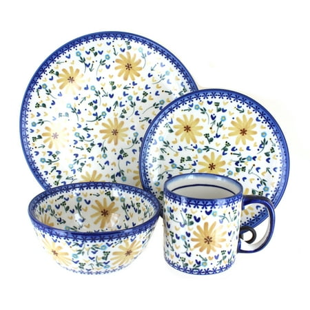 

Blue Rose Polish Pottery Yellow Daisy 4 Piece Place Setting - Service for 1