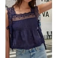 thumbnail image 6 of Women Lace Vest Tanks Y2K Sleeveless Split Side Tie Tank Top Sheer Ruffle Shirt Summer Going Out Crop Tops Navy Blue L, 6 of 8