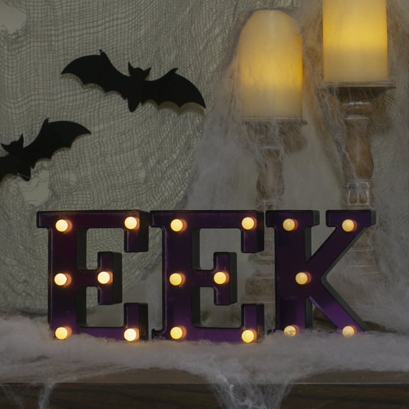 Northlight LED Lighted EEK Halloween Marquee Sign - 6.5" Purple Warm White Lights