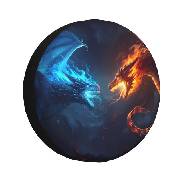 Fotbe Red And Blue Fire Dragon C Funda de Llanta de Repuesto con Estampado, Engrosada, Ajuste Universal para Jeep, Remolque, RV, SUV, Camión-15 inch