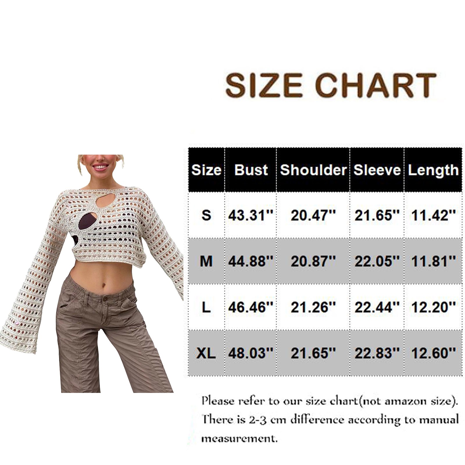 Saodimallsu Women's Off-Shoulder Crochet Crop Top - Bell Sleeve Sheer Pullover Sweater, Boho Style (Red, Medium)