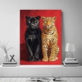 thumbnail image 4 of Mudket Panther & Leopard Duo Framed Canvas Wall Art, Bold Red Wall Decor Jungle Animal Print Art for Living Room, Bedroom, Man Cave, Ready to Hang - 36"L x 24"W, 4 of 10