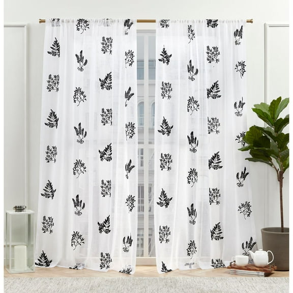 Nicole Miller New York Mabel Sheer Rod Pocket Curtain Panels, 54"x84", Black, Set of 2