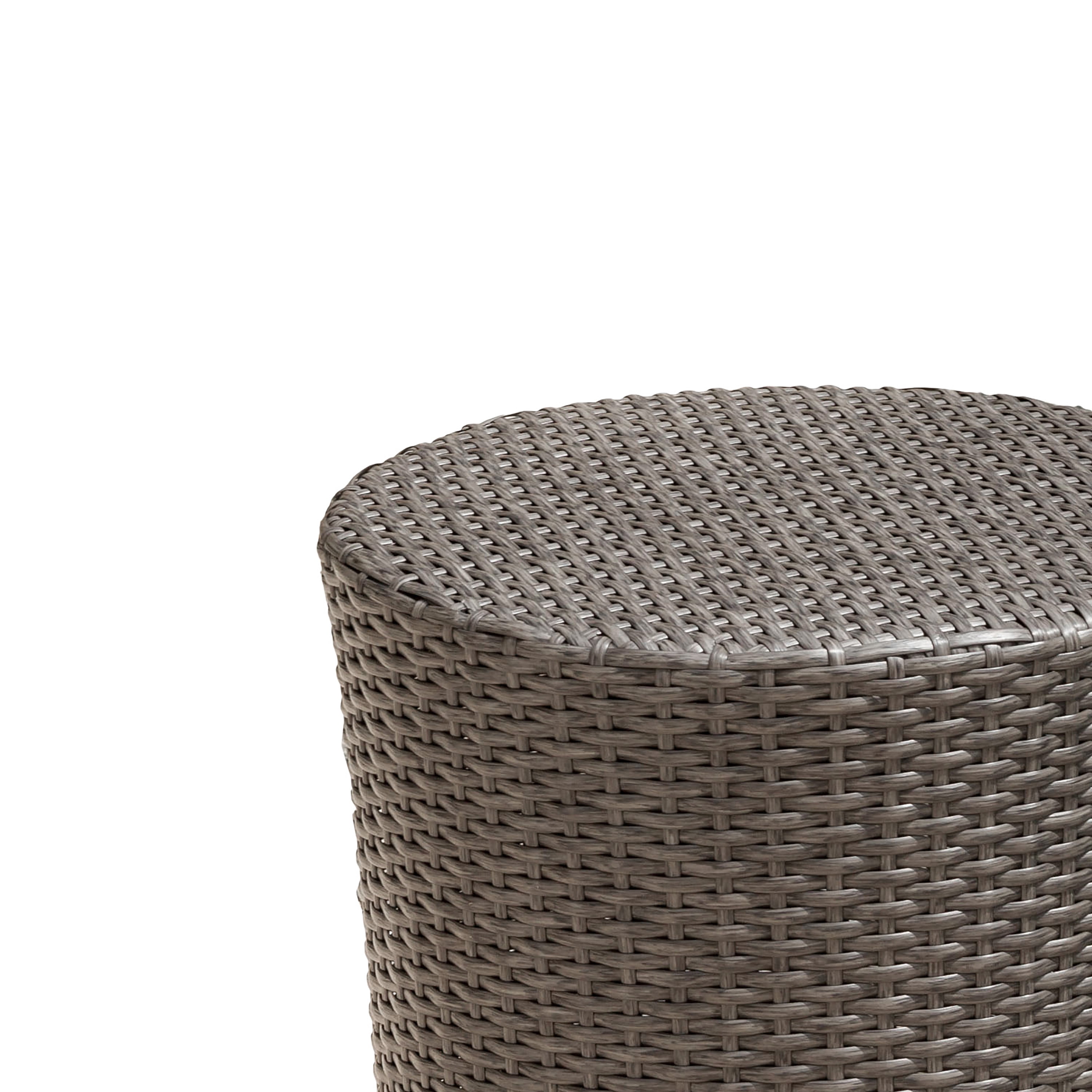 Outdoor Woven Barrel Shape Side Table, Unique Design Accent Table for Patio Garden, Grey